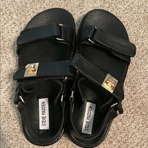Steve Madden Black Sandals with Gold Accents